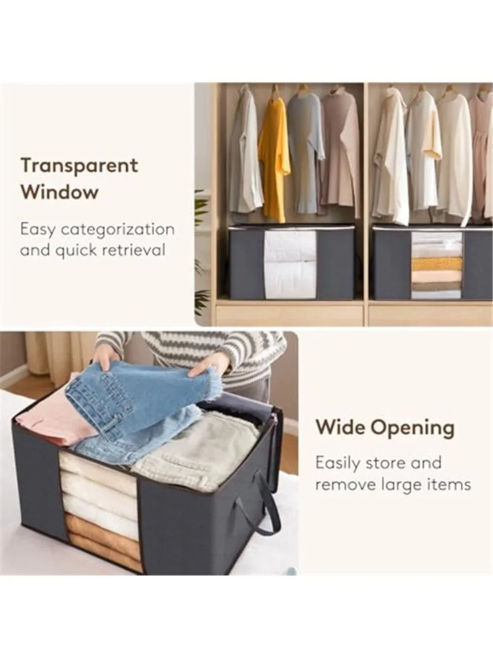 6 Pack Clothes Storage Bins with Lids, Foldable Blanket Storage Bags 60 L